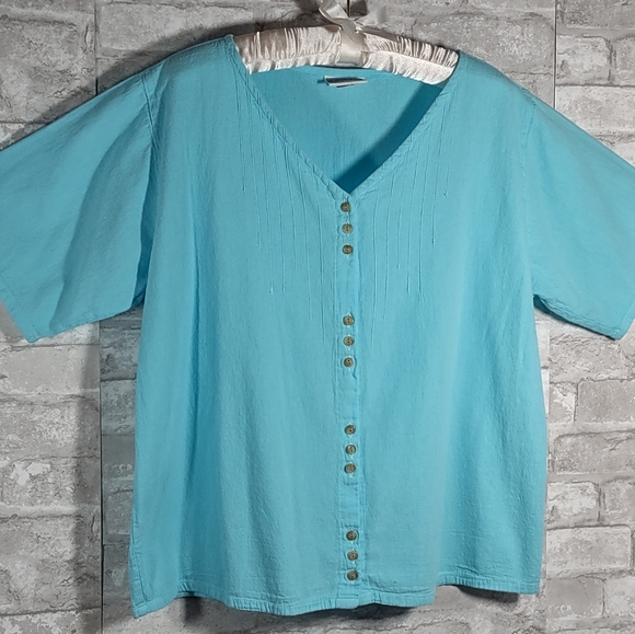 Eucalyptus Crinkle Cotton Boxy Cropped Shirt - Picture 1 of 5